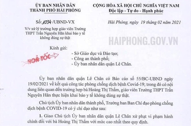 Sẽ xử lý hình sự nếu cô giáo khai báo y tế sai sự thật có kết quả xét nghiệm dương tính